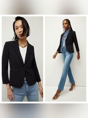 Veronica Beard Scuba Schoolboy Black Stretch Dickey Jacket Blazer Size 0